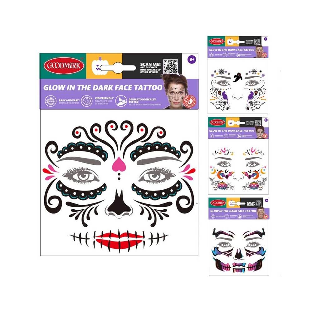 Tatouages Visage Glow 4 Assortis - 24HA0020 - Strass & Paillettes