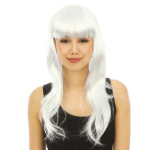 Perruque longue raide avec frange blanche - 23972 - Perruques