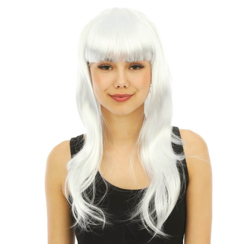 Perruque longue raide avec frange blanche - 23972 - Perruques