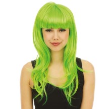 Perruque longue raide avec frange verte - 23973 - Perruques