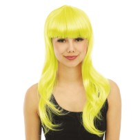 Perruque longue raide avec frange jaune - 23974 - Perruques