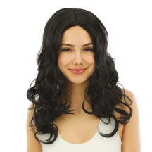 Perruque longue bouclée noire sans frange - 23976 - Perruques