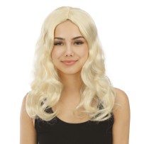 Perruque longue bouclée blonde sans frange - 23978 - Perruques