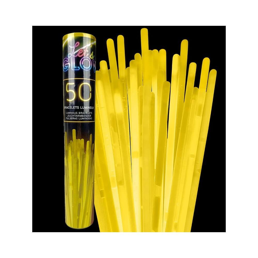 Tube 50 Bracelets Lumineux Jaune 5x200 mm - 28114 - Accessoires Fluo & Lumineux