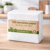 100 Serviettes papier 30x30 cm 1 pli – Blanc - 140100 - Serviettes éco