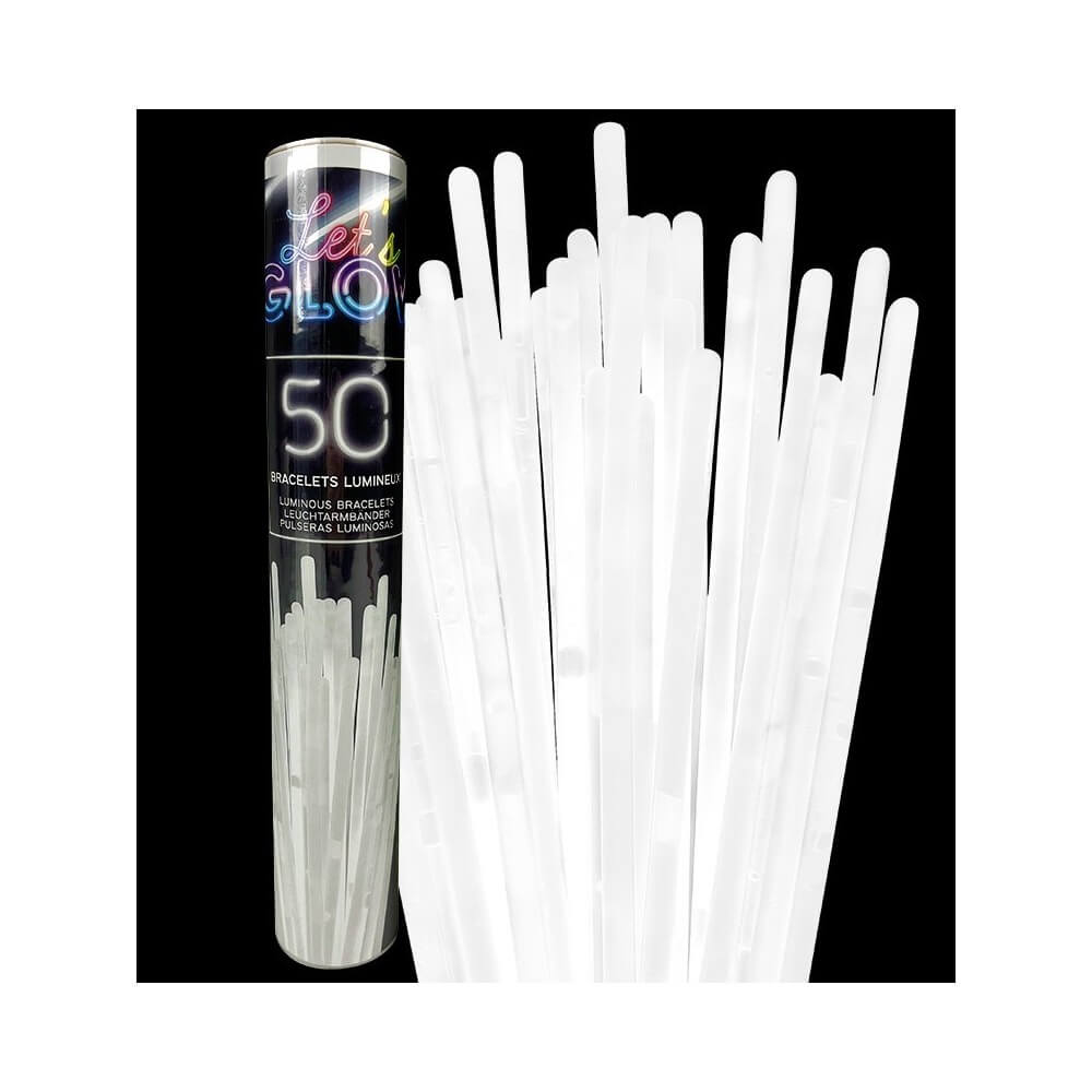 Tube 50 Bracelets Lumineux Blanc 5x200 mm - 28112 - Accessoires Fluo & Lumineux
