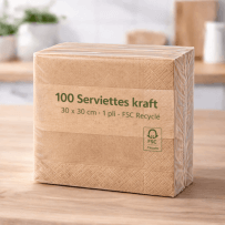100 Serviettes kraft 30x30 cm 1 pli – FSC Recyclé - 140155 - Serviettes kraft