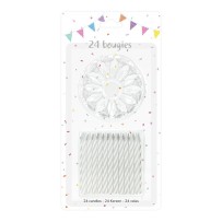 24 Bougies Blanches 6 cm + 12 Supports - 43040 - Bougies pour Anniversaire