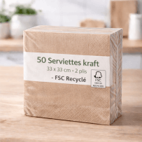 50 Serviettes kraft 33x33 cm 2 plis – FSC Recyclé - 140135 - Serviettes kraft