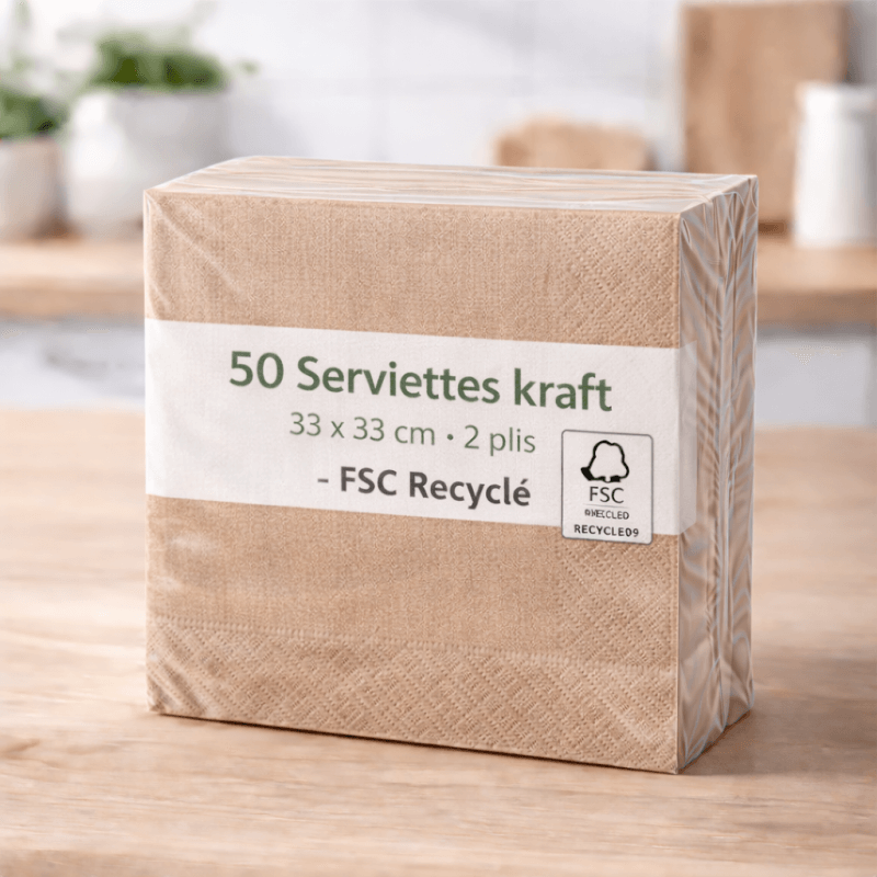 50 Serviettes kraft 33x33 cm 2 plis – FSC Recyclé - 140135 - Serviettes kraft