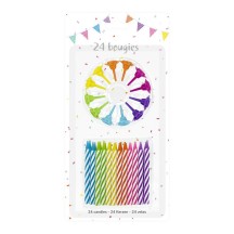 24 bougies MULTI 6 cm avec 12 supports - 43041 - Bougies pour Anniversaire