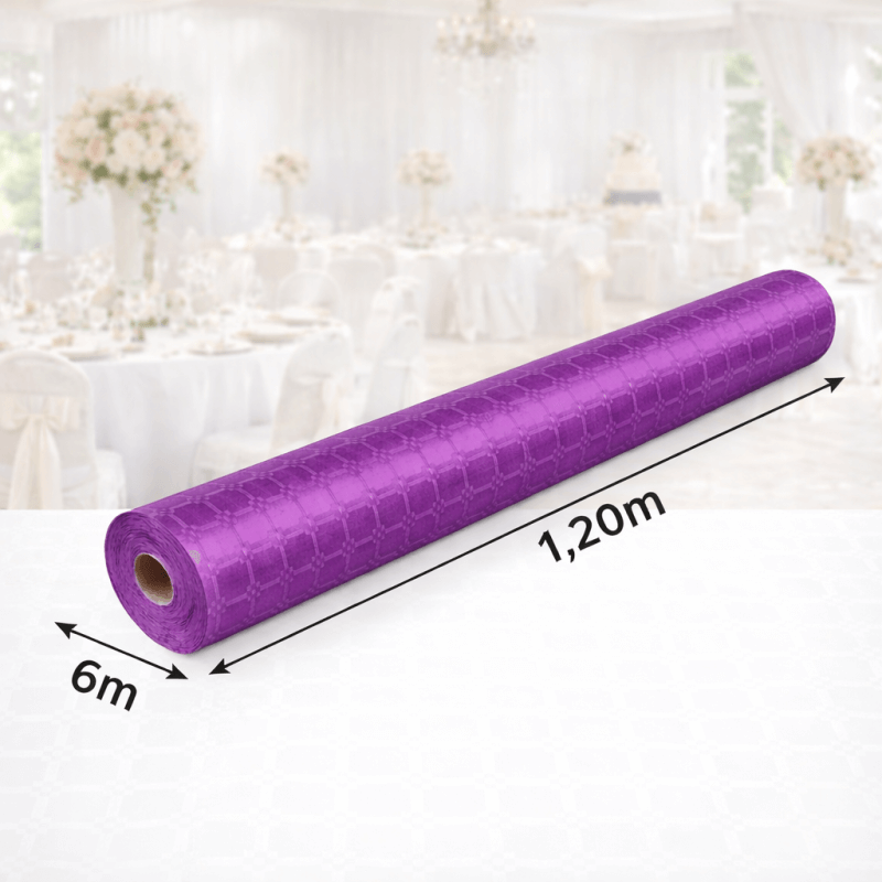 Nappe Papier Damassé Pourpre 6 x 1,20 m - 147071 - Nappes damassées