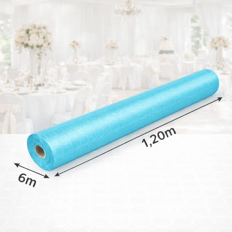 Nappe Papier Damassé Bleu Ciel 6 x 1,20 m - 147108 - Nappes damassées