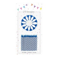 24 Bougies Bleues 6 cm + 12 Supports - 43043 - Bougies pour Anniversaire
