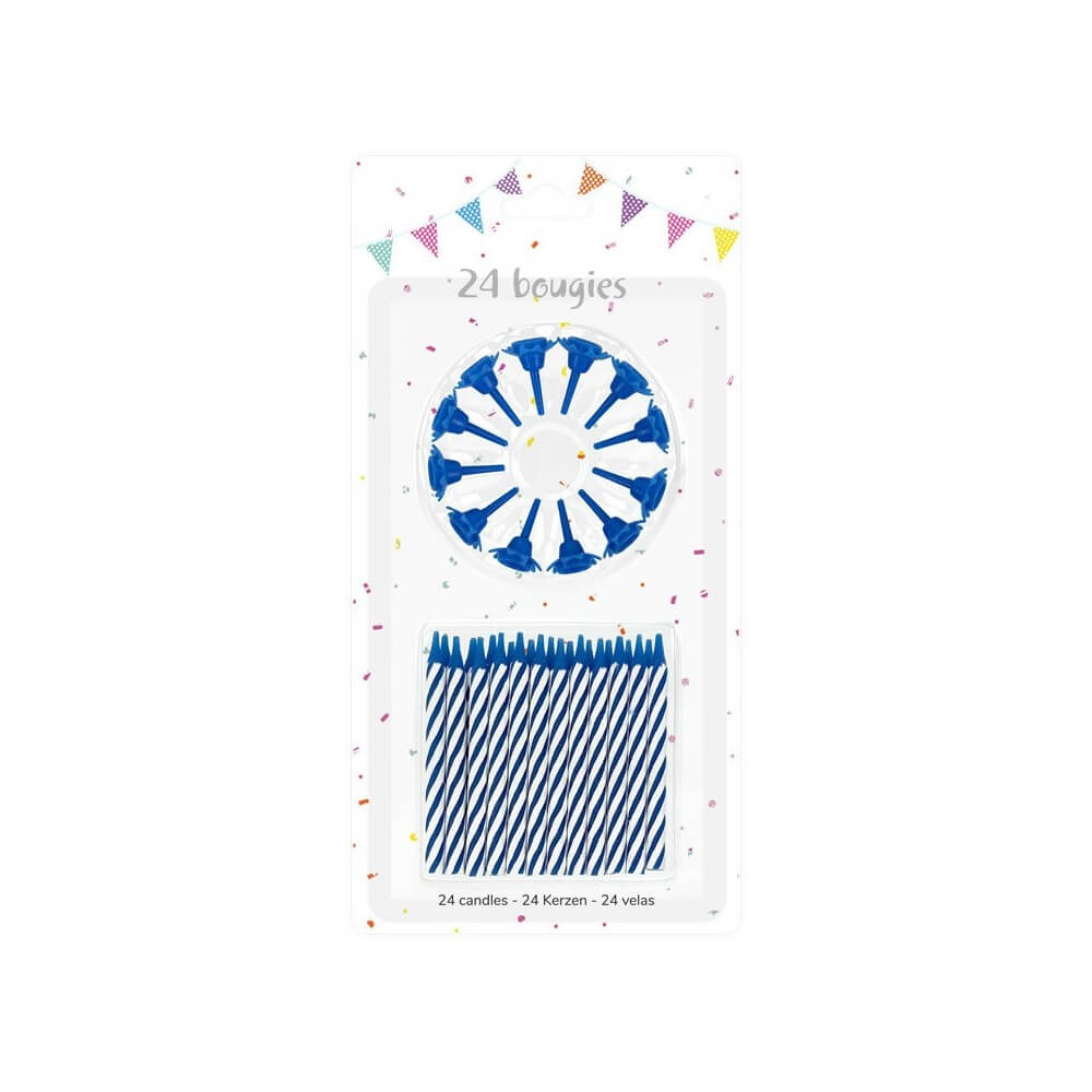 24 Bougies Bleues 6 cm + 12 Supports - 43043 - Bougies pour Anniversaire