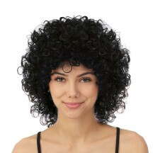 Perruque mi-longue frisée noire - 23980 - Perruques