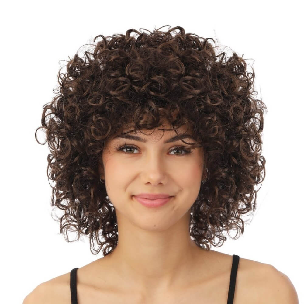 Perruque mi-longue frisée brune - 23981 - Perruques