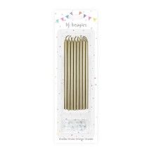 16 Bougies Or 14,5 cm + 16 Supports – Anniversaire Élégant - 43044 - Bougies pour Anniversaire