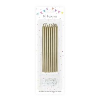 16 Bougies Or 14,5 cm + 16 Supports – Anniversaire Élégant - 43044 - Bougies pour Anniversaire