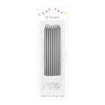 16 Bougies Argent 14,5 cm + 16 Supports – Anniversaire Chic - 43045 - Bougies pour Anniversaire