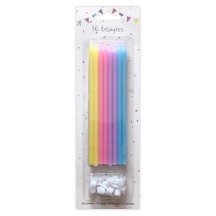 16 Bougies Pastel 14,5 cm + Supports – Anniversaire - 43049 - Bougies pour Anniversaire