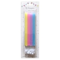 16 Bougies Pastel 14,5 cm + Supports – Anniversaire - 43049 - Bougies pour Anniversaire