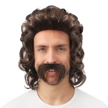 Perruque mi-longue brune avec moustache - 23996 - Perruques