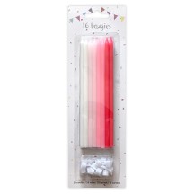 16 Bougies Rose Mix 14,5 cm + Supports – Anniversaire - 43060 - Bougies pour Anniversaire