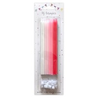16 Bougies Rose Mix 14,5 cm + Supports – Anniversaire - 43060 - Bougies pour Anniversaire