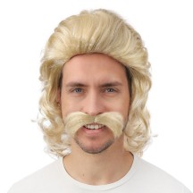 Perruque mi-longue blonde avec moustache - 23998 - Perruques