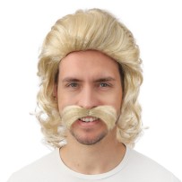 Perruque mi-longue blonde avec moustache - 23998 - Perruques