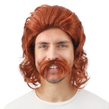 Perruque mi-longue rousse avec moustache - 24000 - Perruques