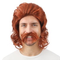 Perruque mi-longue rousse avec moustache - 24000 - Perruques