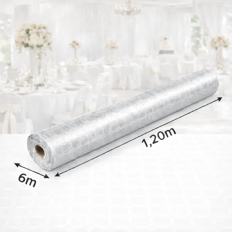 Nappe Papier Damassé Argent 6 x 1,20 m - 160702 - Nappes damassées