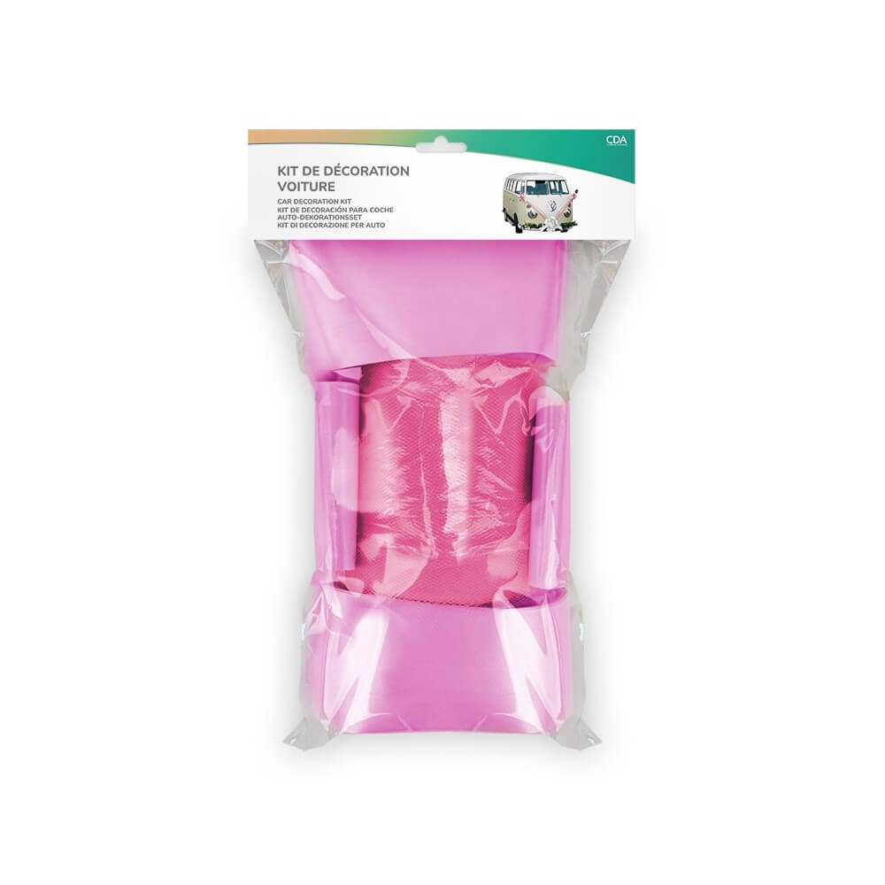 Kit Décoration Voiture Mariage Fuchsia – Tulle + Nœuds - 36699FU - Kit Décoration Voiture