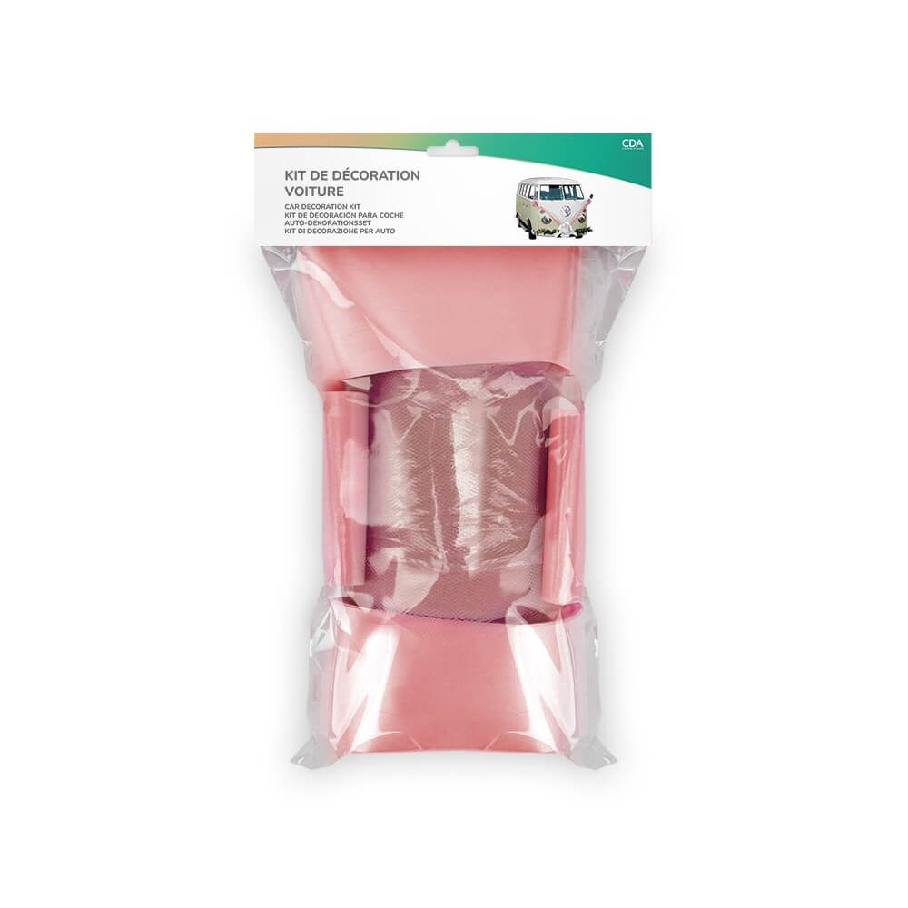 Kit Décoration Voiture Mariage Rose Gold – Tulle + Nœuds - 36699ROG - Kit Décoration Voiture