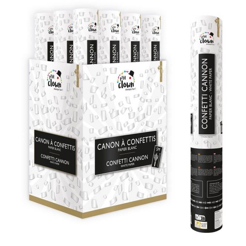 Canon à Confettis Papier 40 cm Blanc - 29940 - Canons à confettis