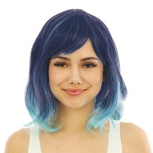 Perruque mi-longue avec frange luxe bleue - 24013 - Perruques