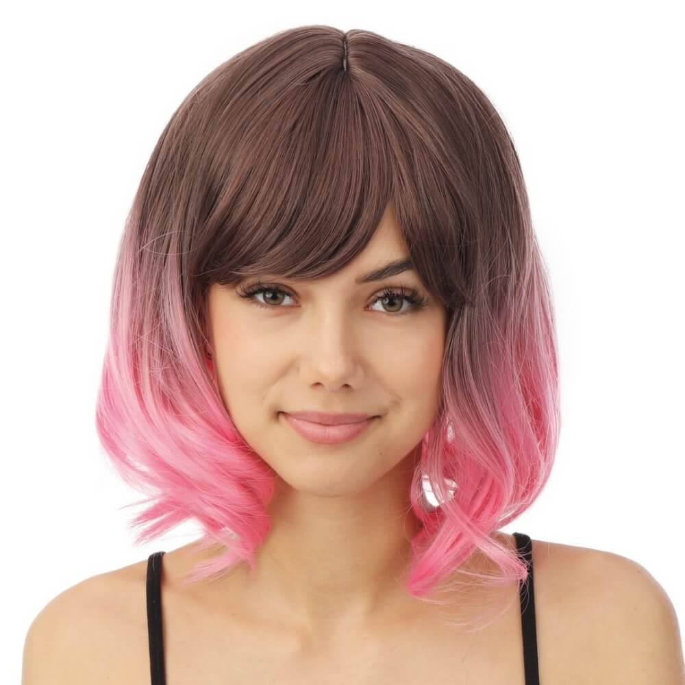 Perruque mi-longue avec frange luxe rose - 24014 - Perruques