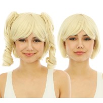 Perruque courte luxe blonde avec couettes détachables - 24017 - Perruques