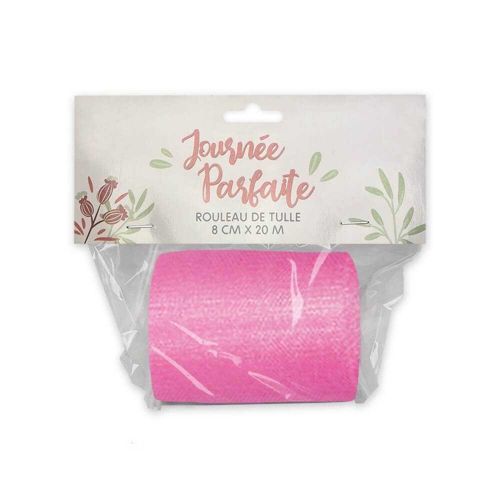 Rouleau de Tulle Rose 8 cm x 20 m - 36600ROZ - Tulle