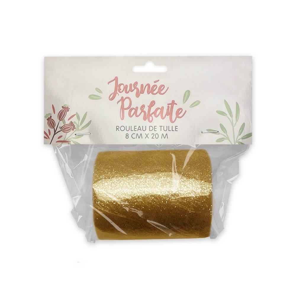 Rouleau de Tulle Or Glitter 8 cm x 20 m - 36600GO - Tulle