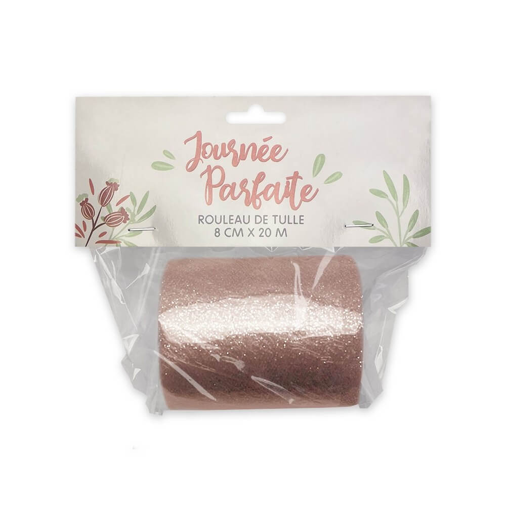 Rouleau de Tulle Rose Gold Glitter 8 cm x 20 m - 36600ROG - Tulle