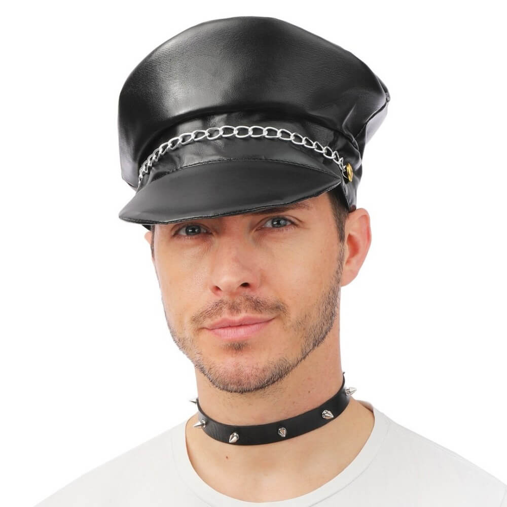 Casquette biker noire avec chaîne adulte - 17105 - Chapeaux
