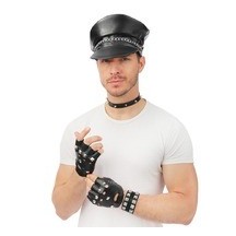Casquette biker noire avec chaîne adulte - 17105 - Chapeaux