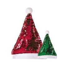 Bonnet Père Noël sequins réversibles rouge vert adulte - 19422 - Chapeaux