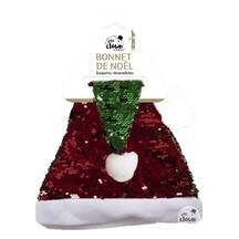 Bonnet Père Noël sequins réversibles rouge vert adulte - 19422 - Chapeaux