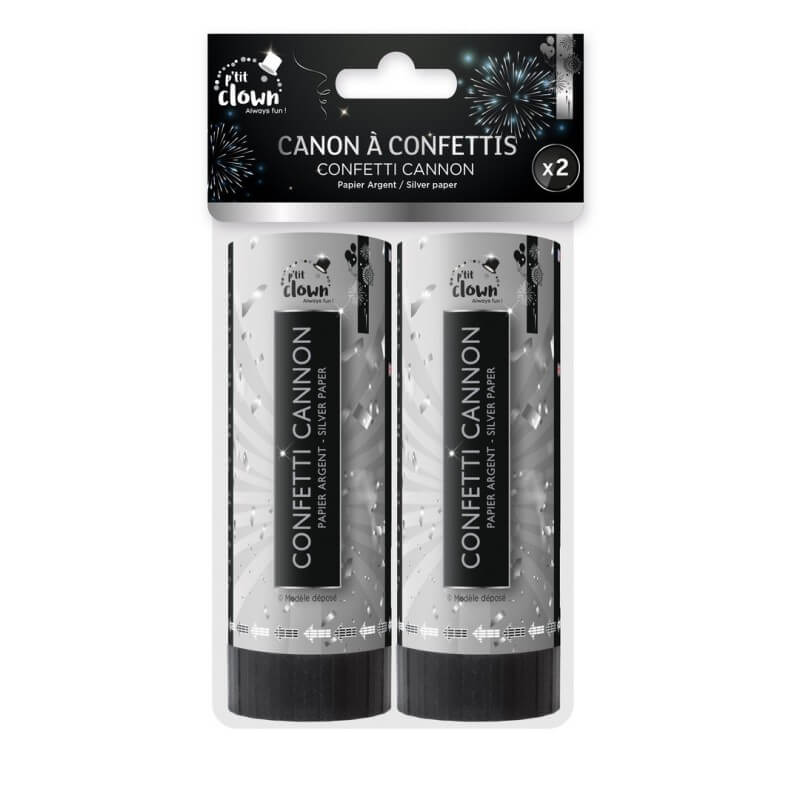Canon à Confettis Papier 11 cm Argent – Lot de 2 - 93001 - Canons à confettis