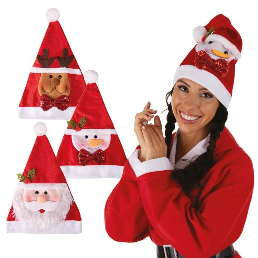 Bonnet Père Noël personnage modèle aléatoire adulte - 19426 - Chapeaux