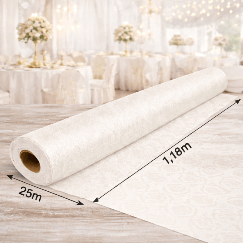 Nappe Papier Damassé Ivoire 25 m x 1.20 m - 56N030 - Nappes damassées